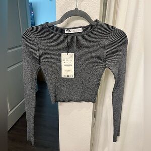 Metallic thread knit crop top